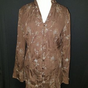 Brown button down embroidered blouse